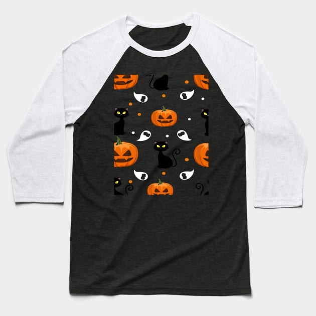 Halloween Pattern Baseball T-Shirt by DragonTees